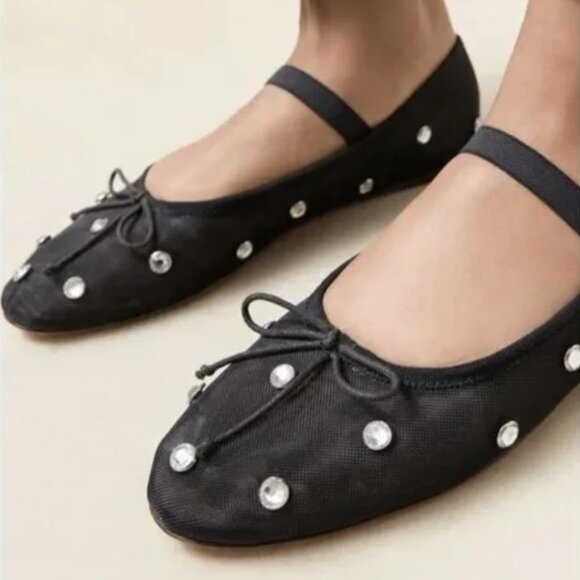 NWT Cushionaire Elegant Mary Jane Black Mesh Embellish Flat Shoes - Picture 3 of 9